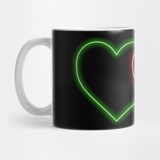Valentine Interlocking 2 - Tone Neon Sweetheart Hearts on Black Mug